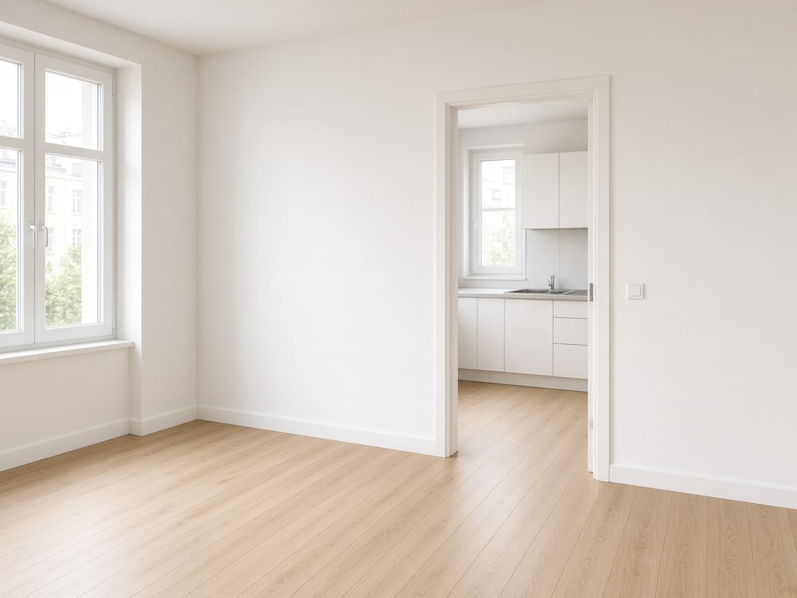 Leere, gründlich geputzte Wohnung kurz vor der Übergabe.