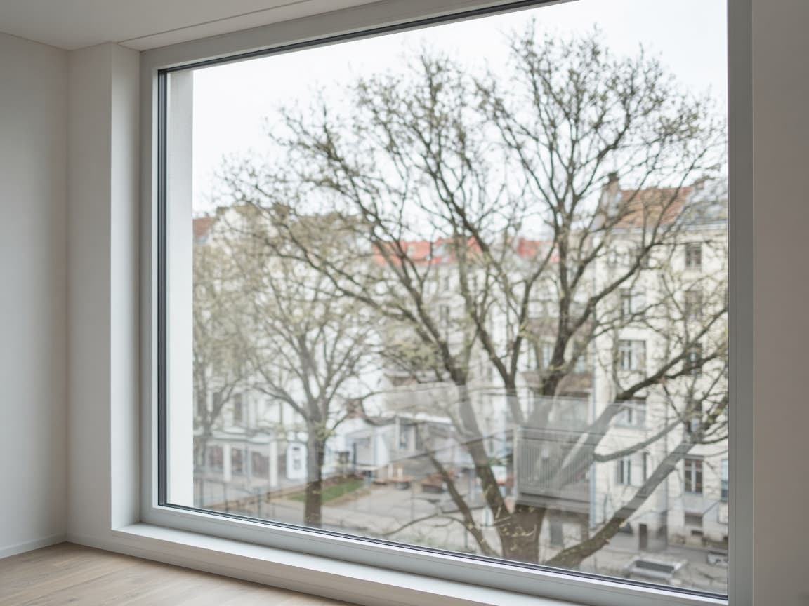 Klares Wohnungsfenster mit weichem Tageslicht.